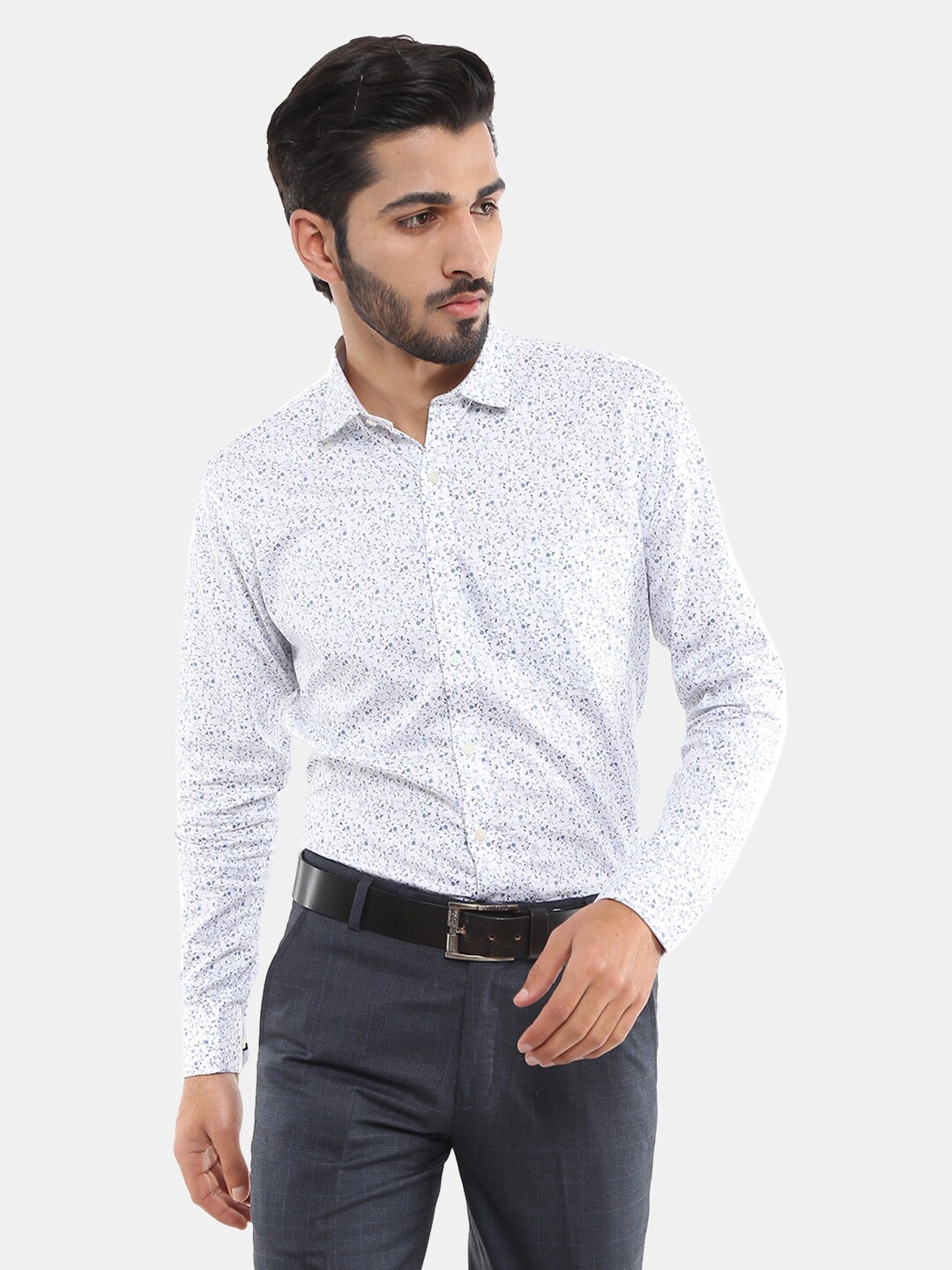 

V-Mart Men Classic Floral Printed Formal Shirt, White