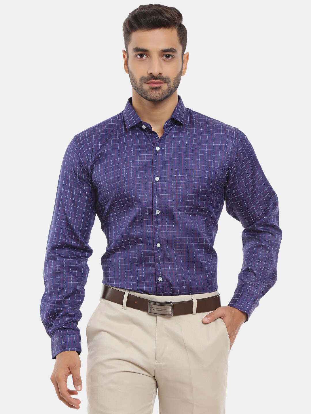 

V-Mart Men Classic Checked Long Sleeves Formal Shirt, Blue