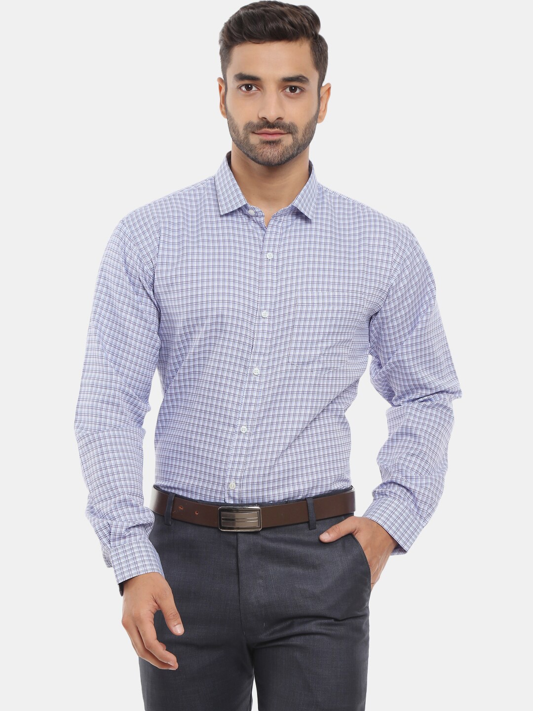 

V-Mart Men Classic Checked Cotton Formal Shirt, Blue