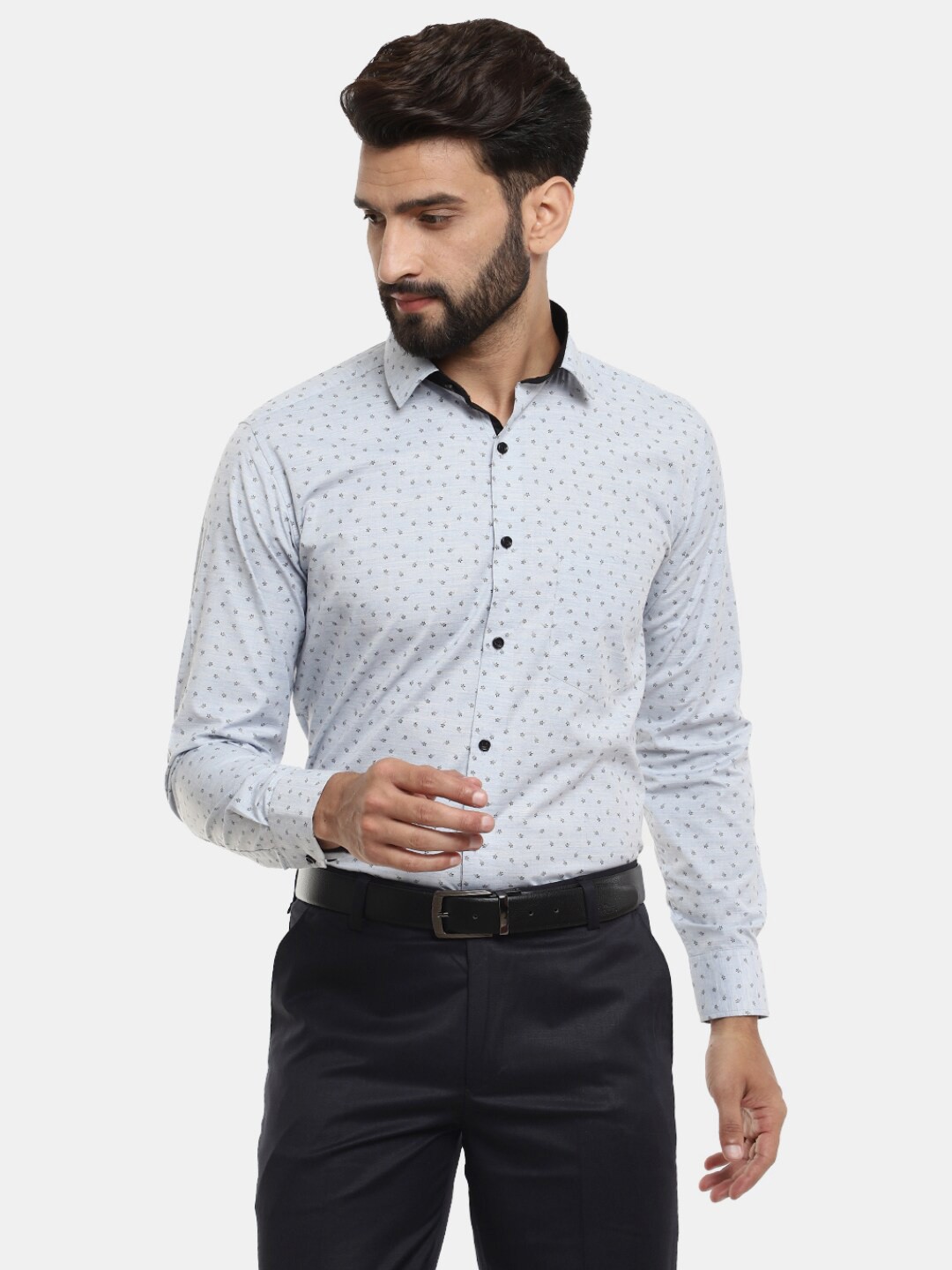

V-Mart Men Floral Printed Cotton Formal Shirt, Grey