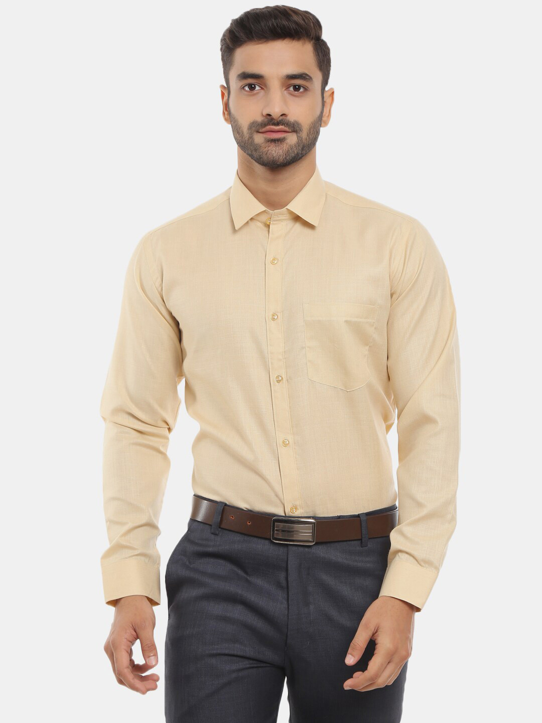 

V-Mart Men Solid Classic Formal Cotton Shirt, Beige