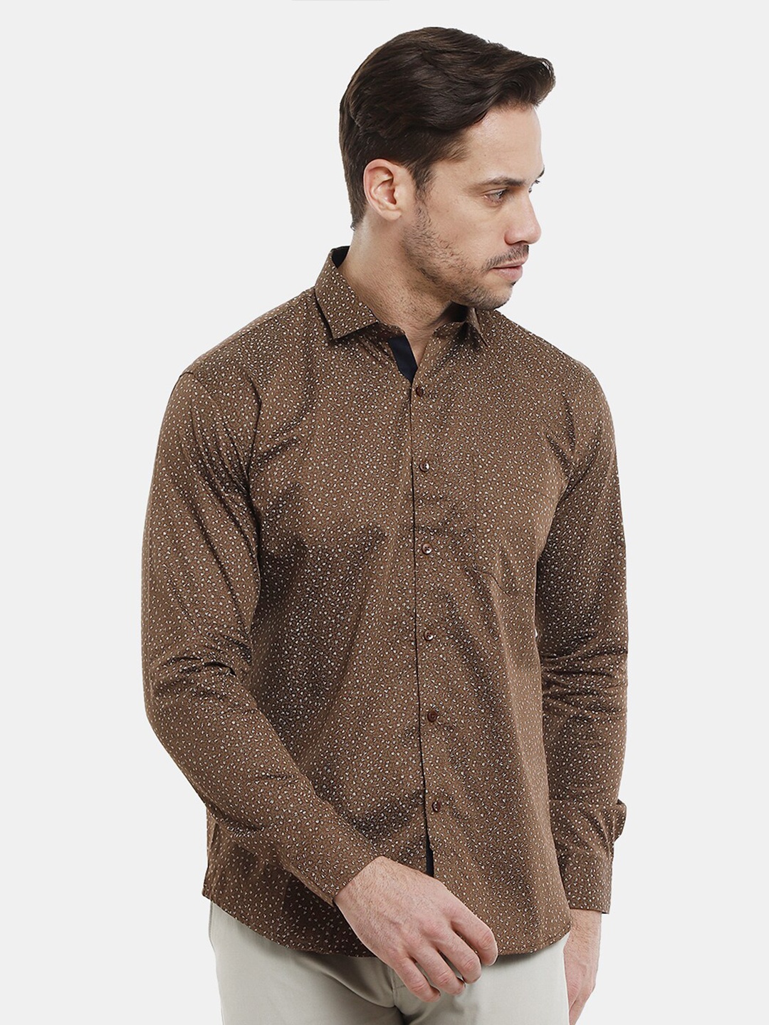 

V-Mart Men Classic Slim Fit Printed Satin Party Shirt, Brown