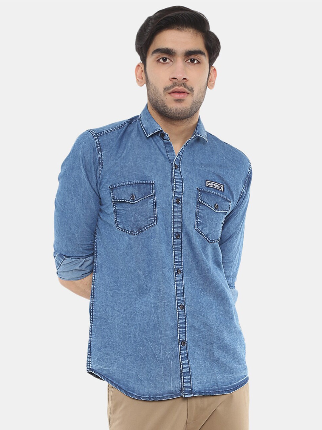 

V-Mart Men Classic Faded Casual Cotton Shirt, Blue