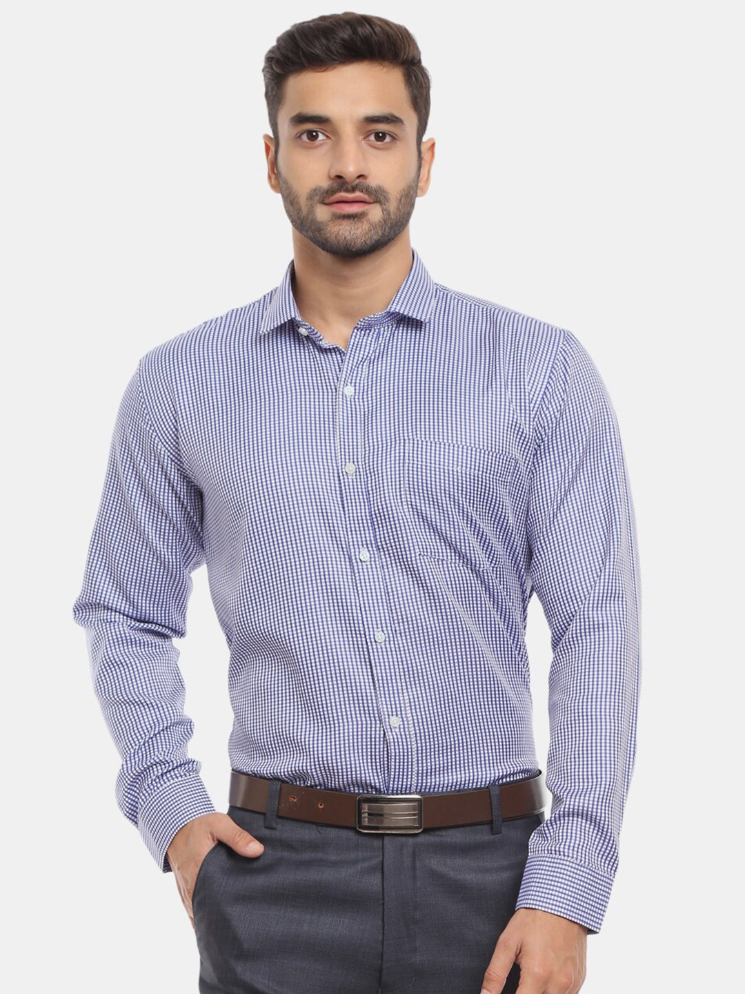 

V-Mart Men Classic Checked Formal Cotton Shirt, Blue