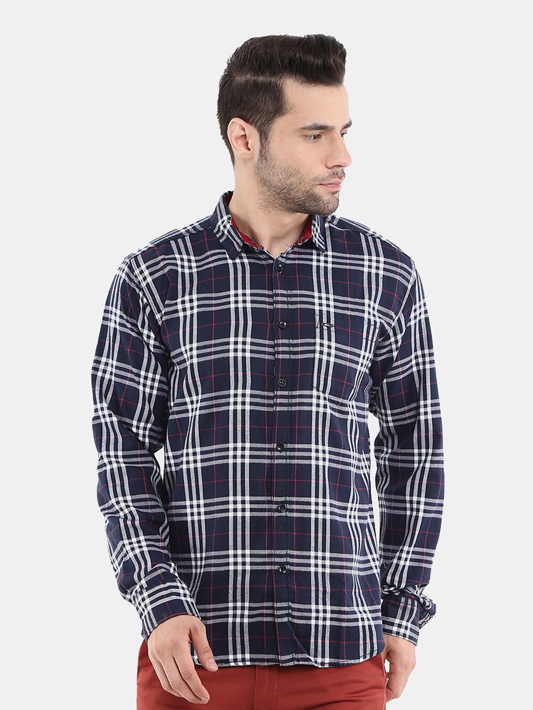 

V-Mart Men Navy Classic Tartan Checked Casual Cotton Shirt, Navy blue