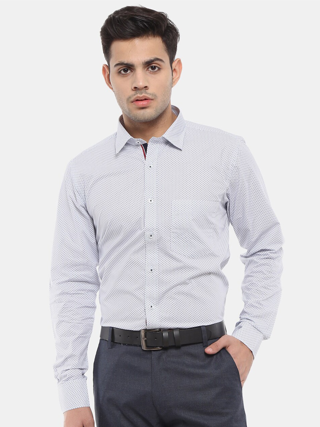 

V-Mart Men Classic Printed Formal Cotton Shirt, White