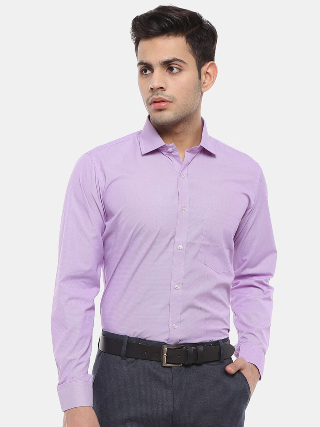 

V-Mart Men Classic Micro Checks Formal Cotton Shirt, Purple