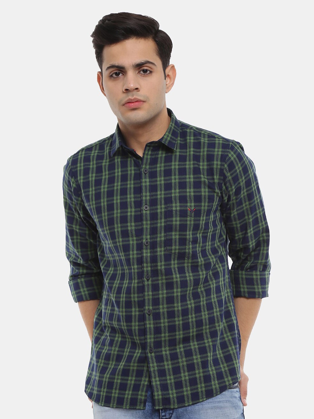 

V-Mart Men Classic Tartan Checked Casual Cotton Shirt, Green