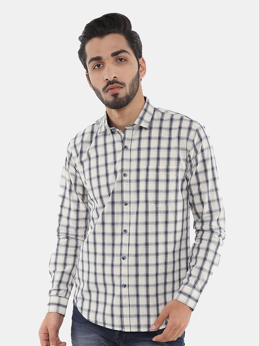 

V-Mart Men Tartan Checked Casual Shirt, White