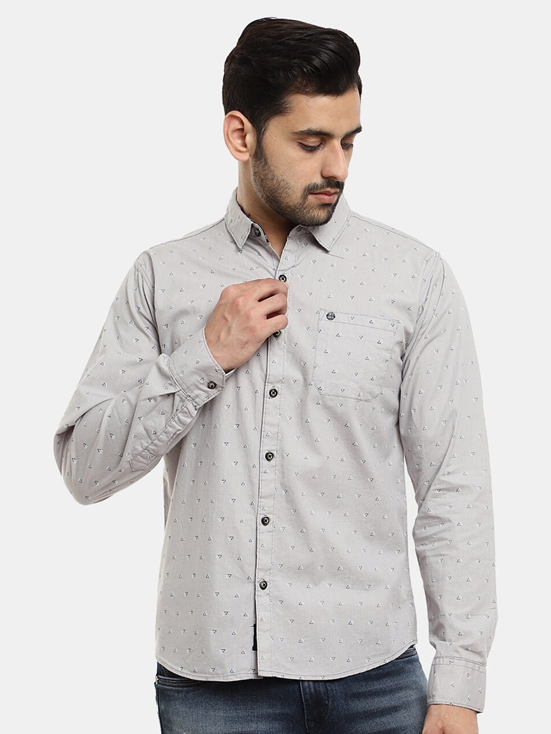 

V-Mart Men Slim Fit Printed Casual Cotton Shirt, Grey