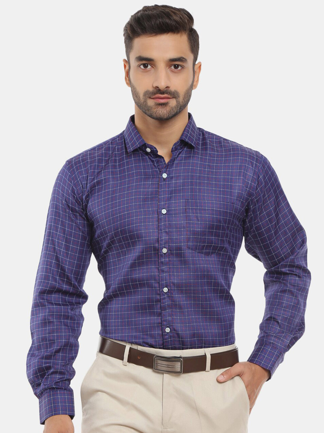 

V-Mart Men Classic Checked Formal Shirt, Navy blue