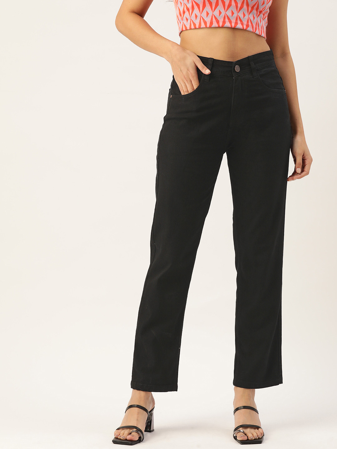 

PARIS HAMILTON Women Relaxed Fit High-Rise Stretchable Jeans, Black