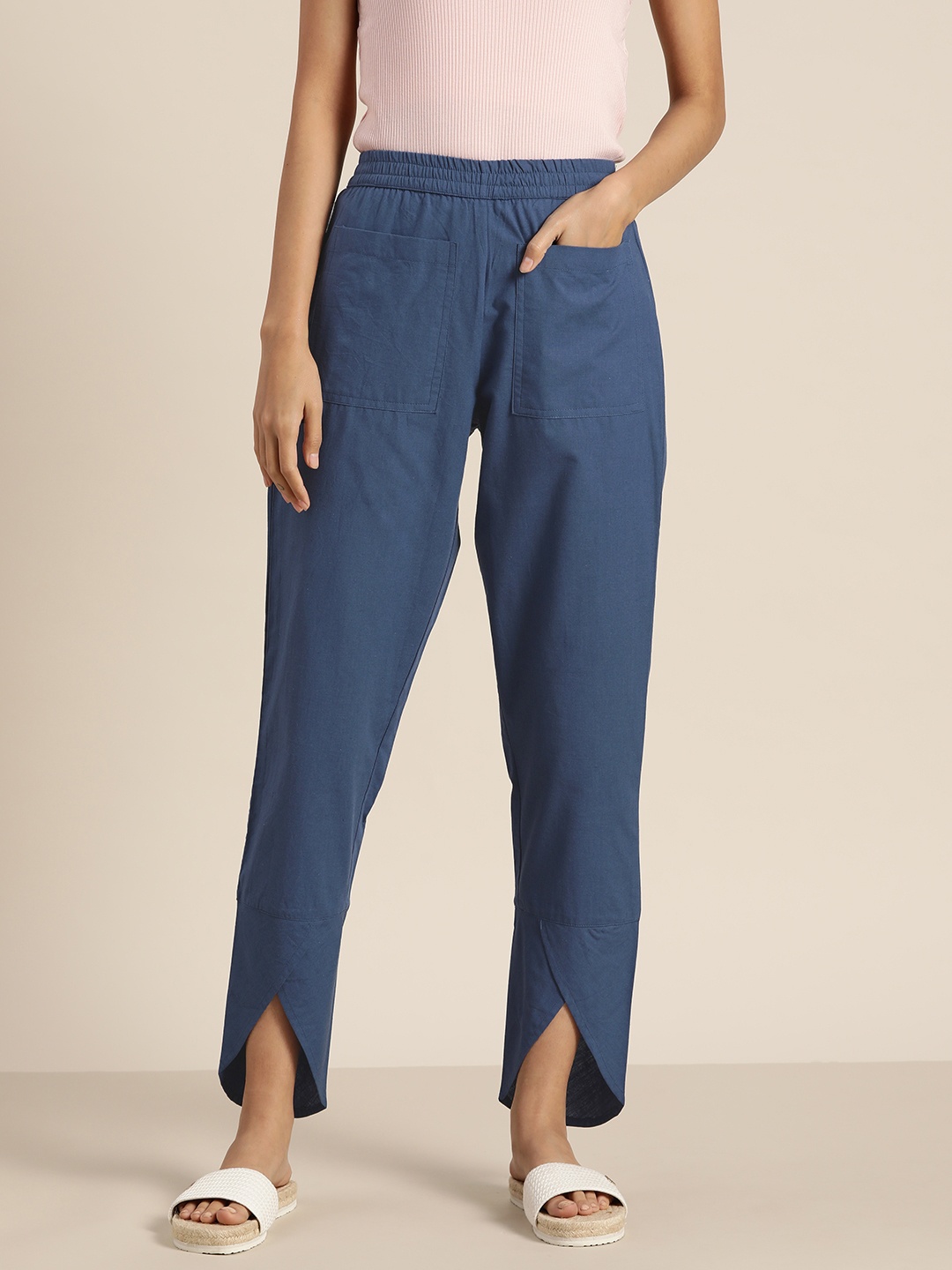 

MBeautiful Women Blue Solid Organic Cotton Lounge Pants