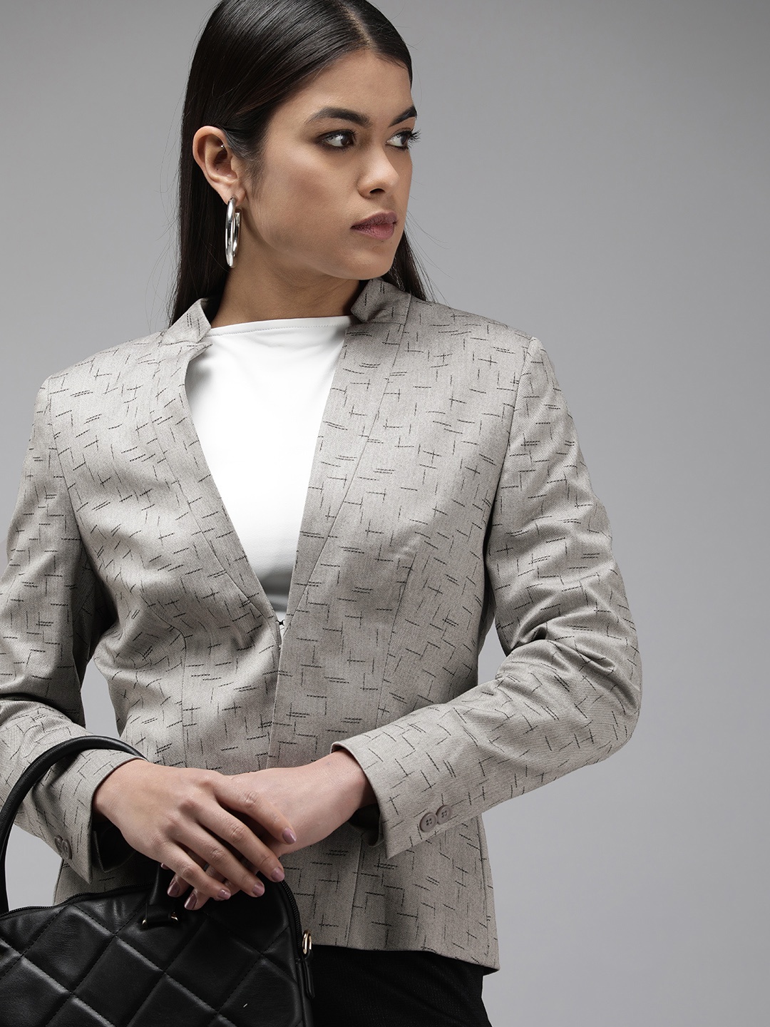 

Van Heusen Woman Woven Design Single Breasted Formal Blazers, Grey