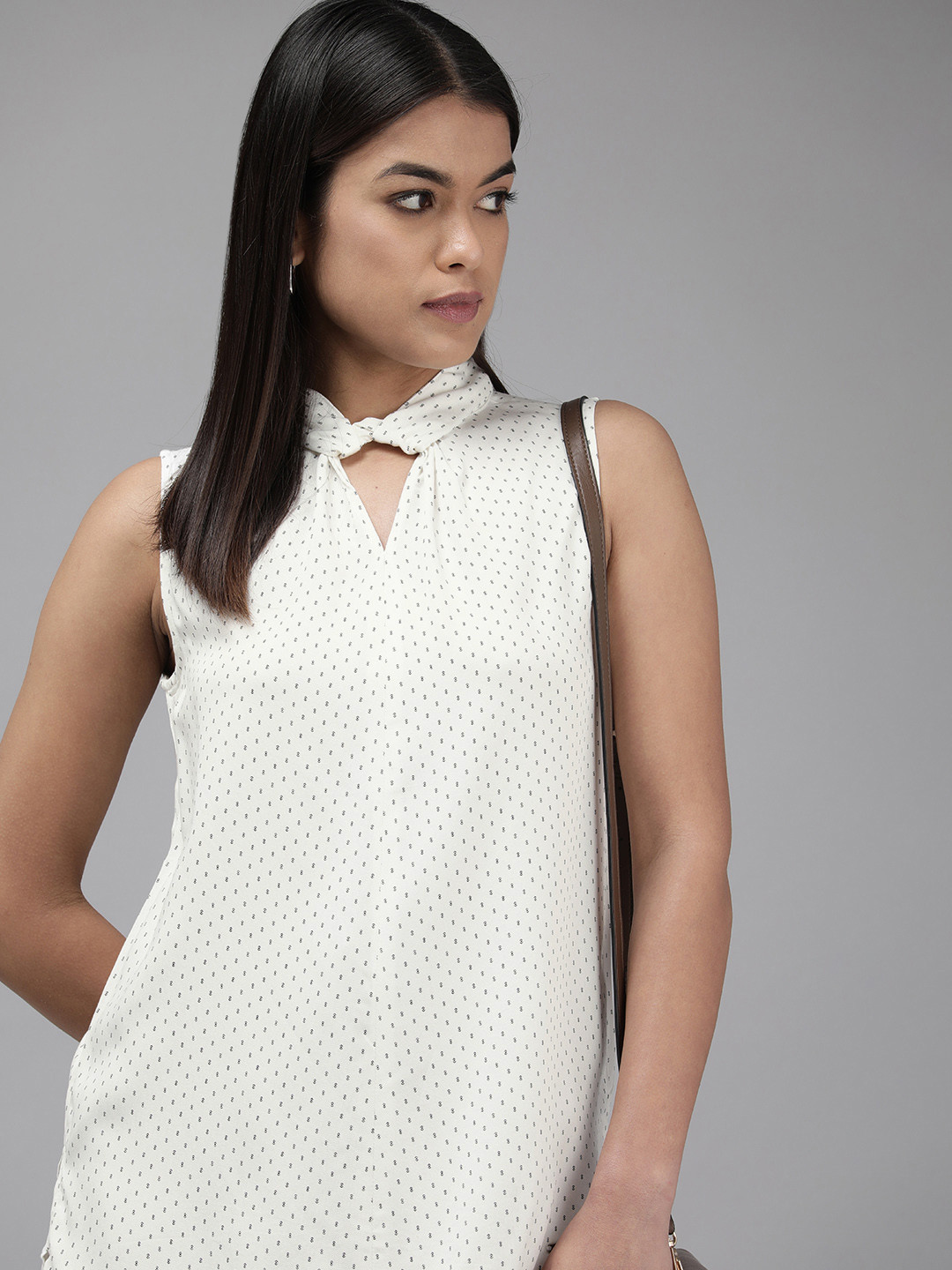 

Van Heusen Woman Geometric Print Keyhole Neck Top, White