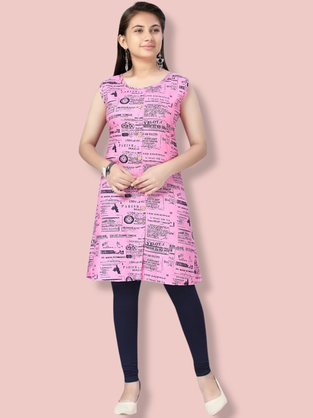 

Aarika Girls Printed Handloom Cotton Kurta, Pink