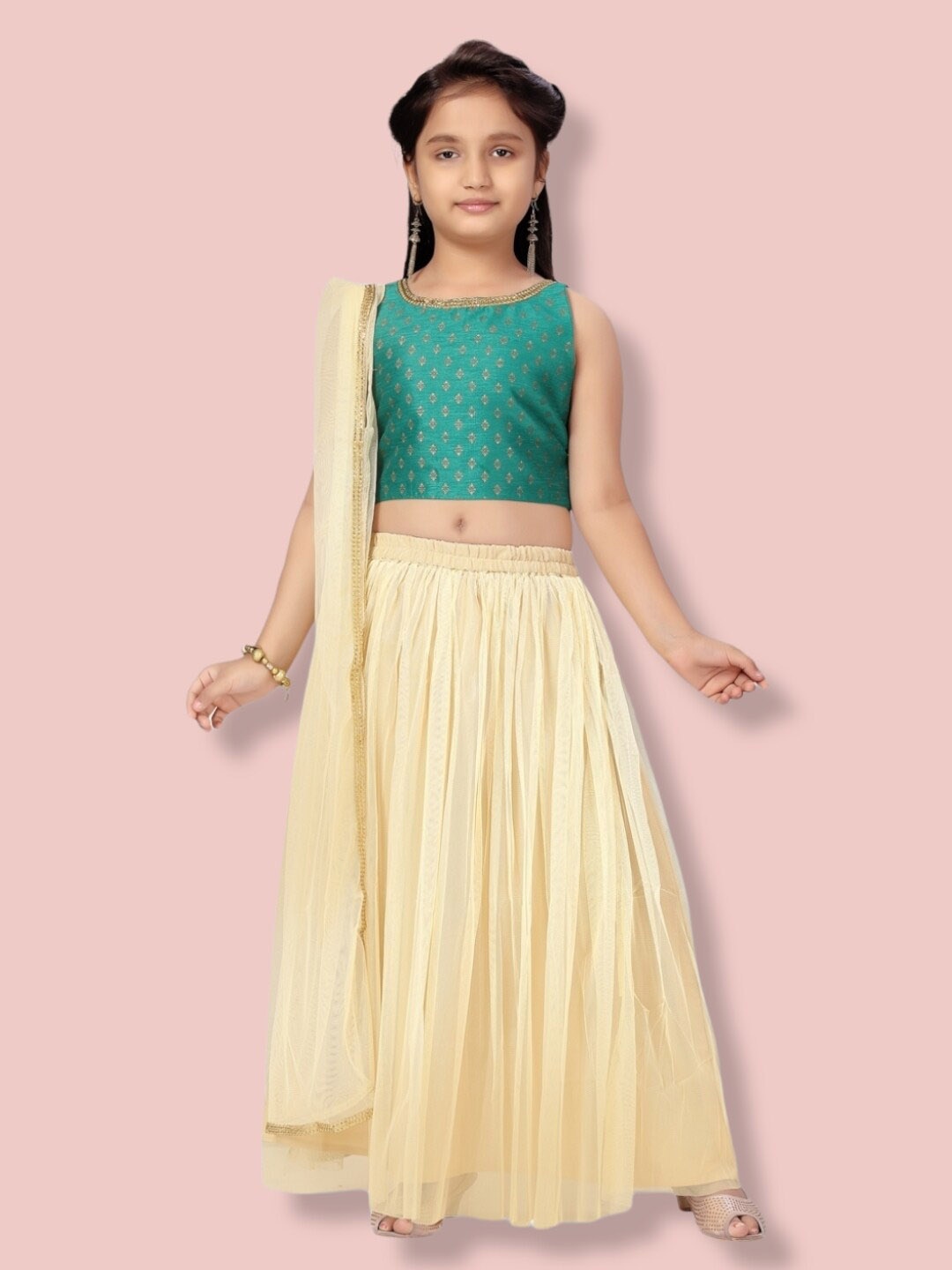 

Aarika Girls Printed Ready to Wear Lehenga & Blouse With Dupatta, Green