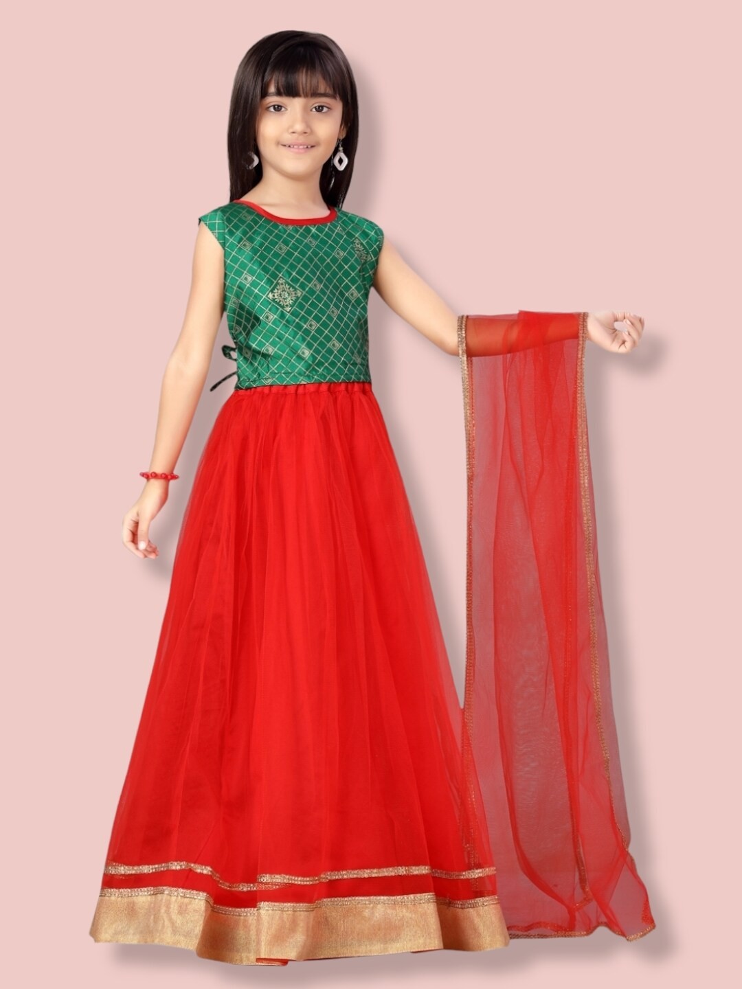 

Aarika Girls Printed Ready to Wear Lehenga & Blouse With Dupatta, Green