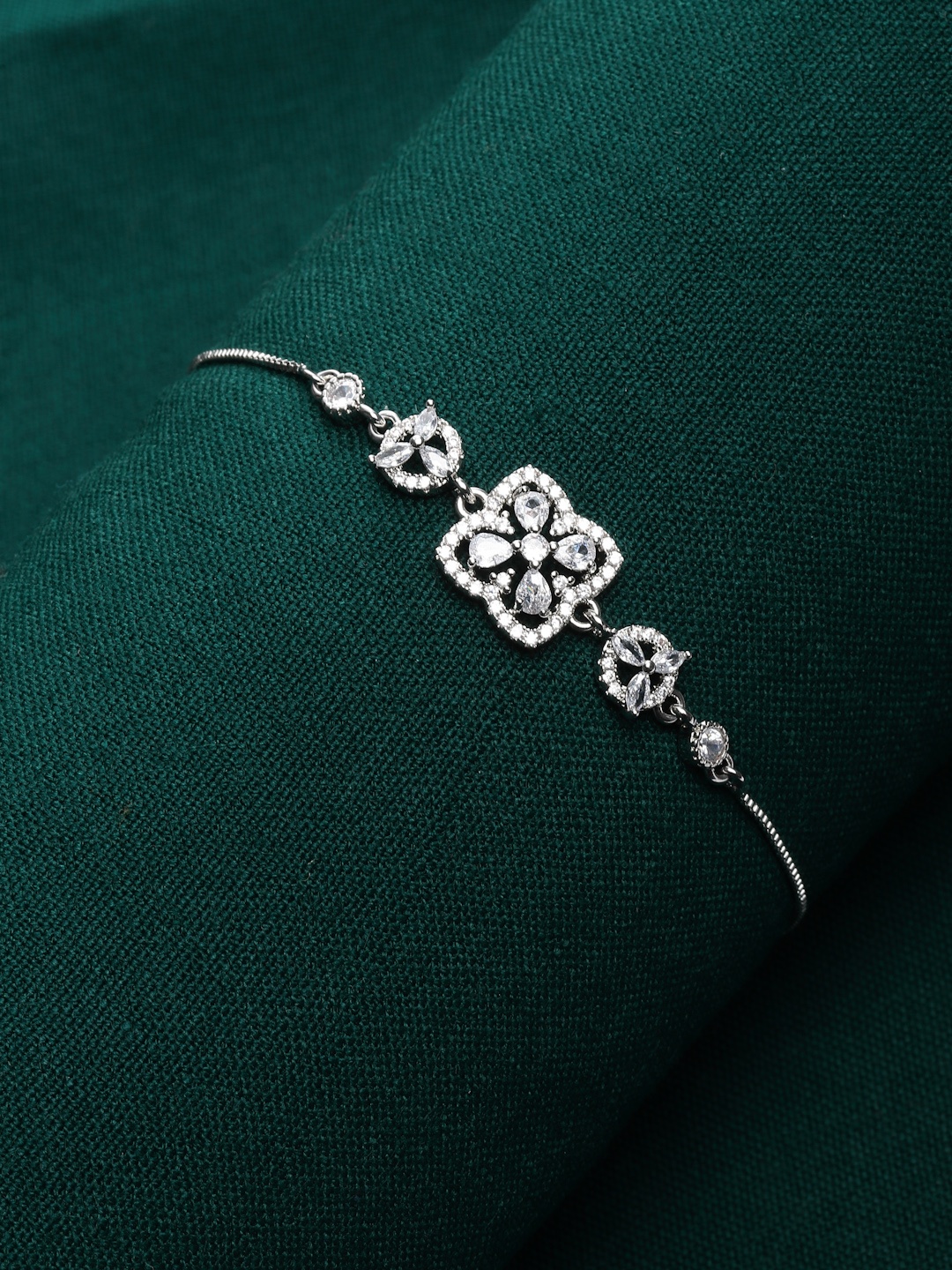 

PANASH Women American Diamond Silver-Plated Charm Bracelet