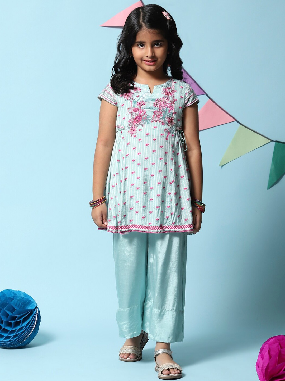 

Biba Girls Blue Floral Printed Kurta with Palazzos