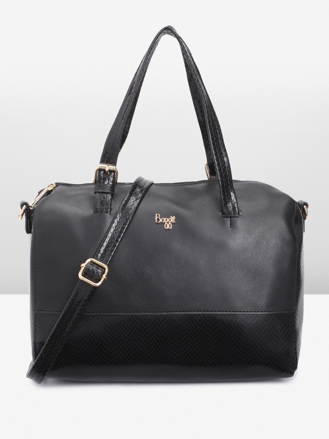 

Baggit Snakeskin Textured PU Structured Handheld Bag, Black