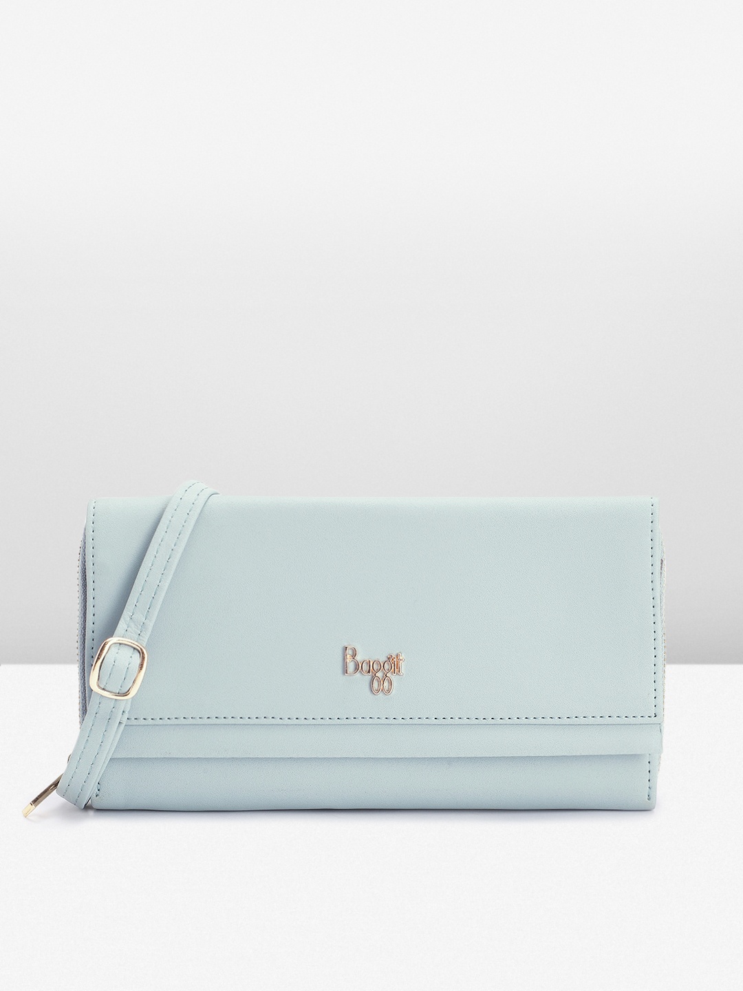 

Baggit Women Solid PU Envelope Wallet With Detachable Sling Strap, Blue