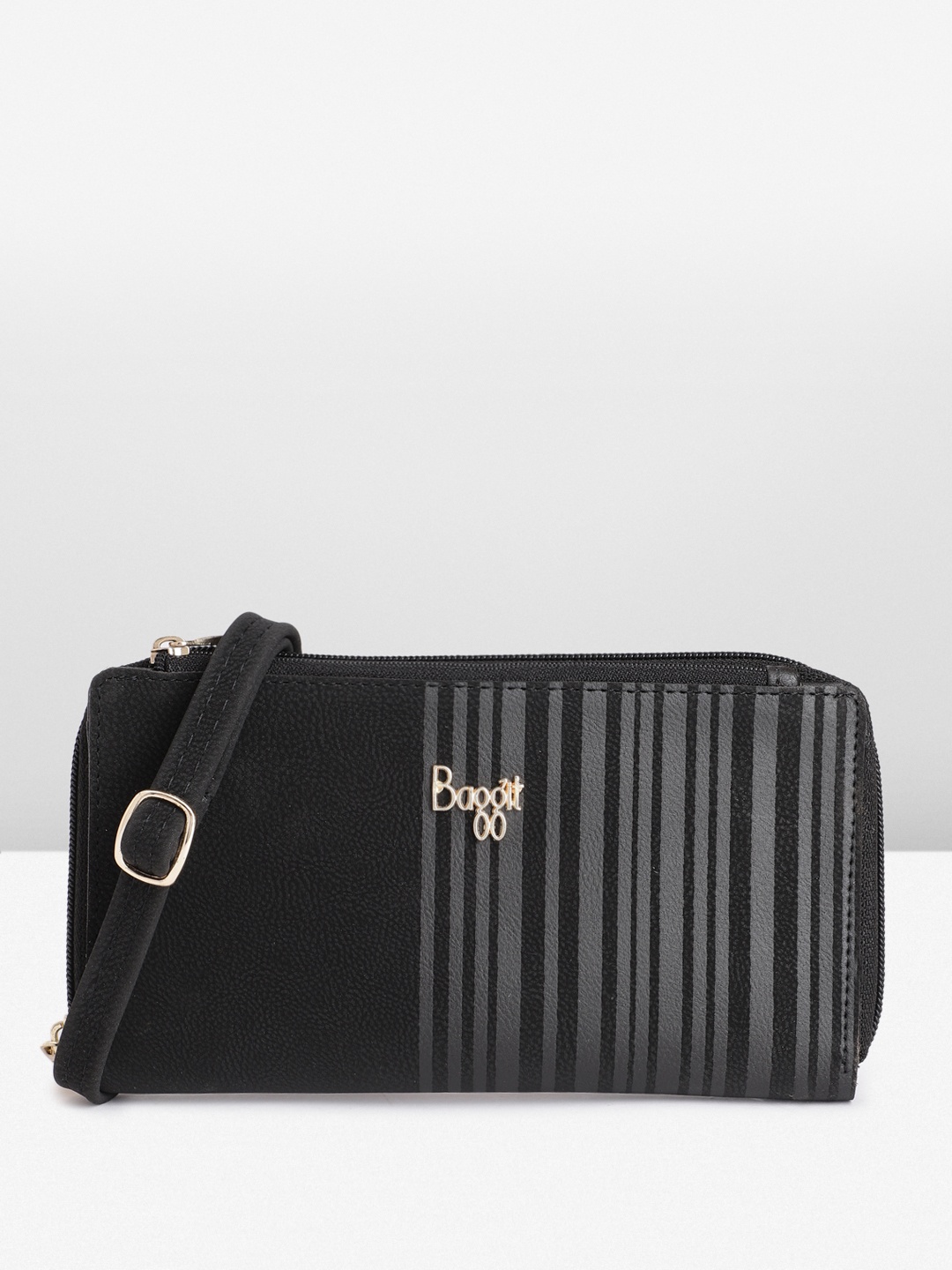 

Baggit Women Striped Zip Around Wallet, Black