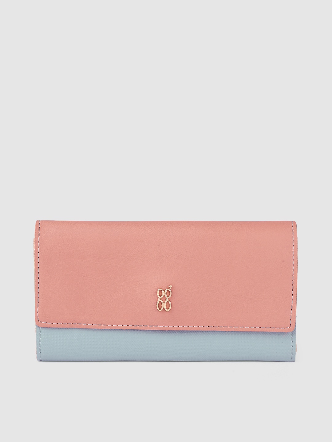 

Baggit Women Colourblocked PU Three Fold Wallet With Textured Detail, Blue