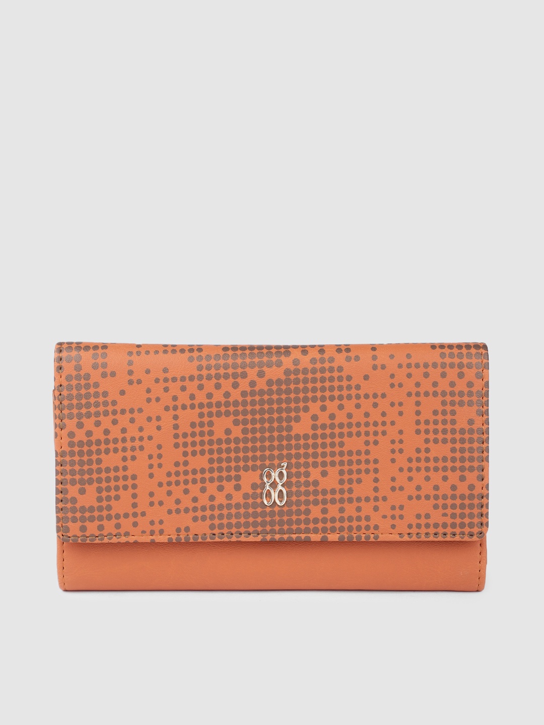 

Baggit Women Polka Dots Print PU Three Fold Wallet, Orange