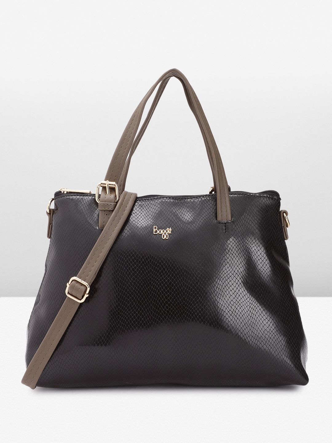 

Baggit Abstract Textured Structured Handheld Bag, Black