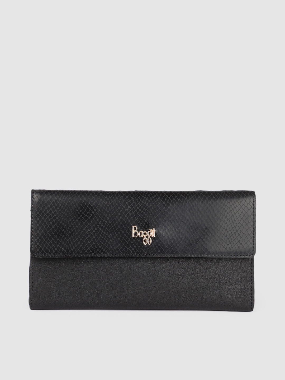 

Baggit Women Abstract Textured Three Fold Wallet with SIM Card Holder, Black