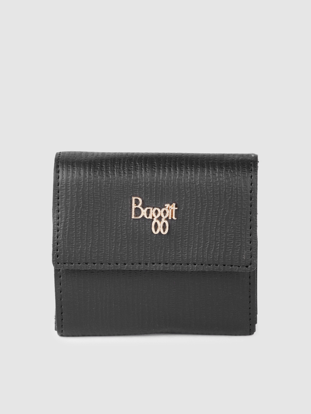 

Baggit Women Textured Two Fold Wallet, Black