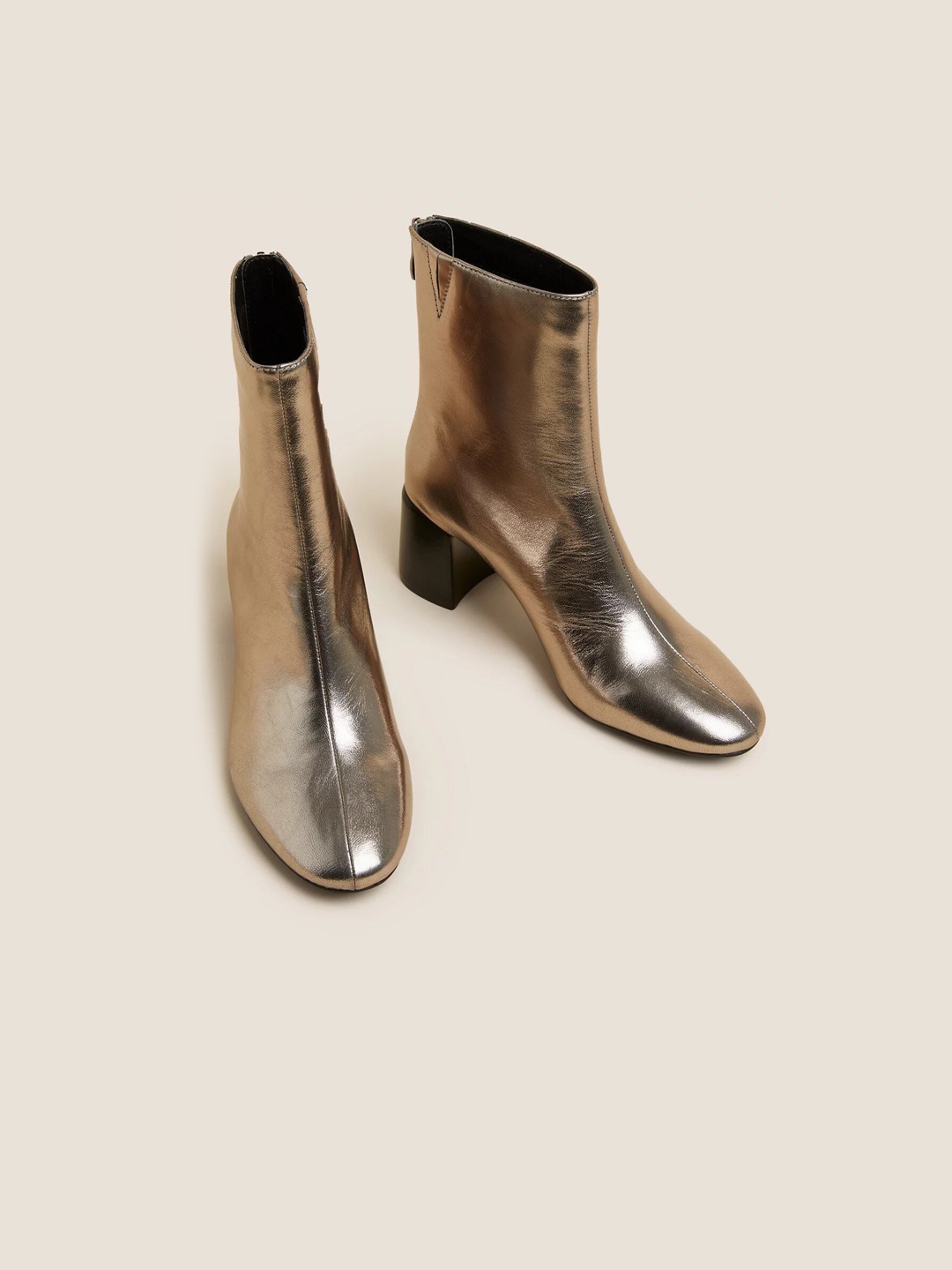 

Marks & Spencer Women Block-Heeled Leather Regular Boots, Metallic