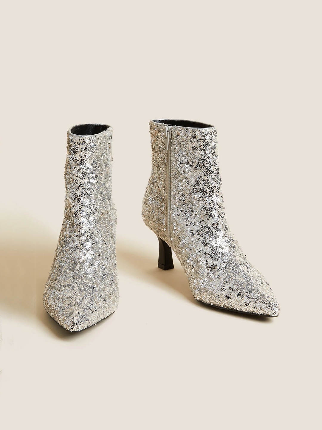 

Marks & Spencer Women Heeled Sequin Embellished Chelsea Boots, Silver