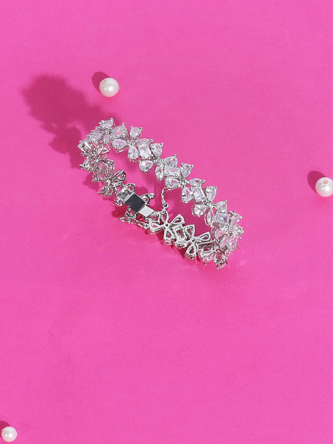 

AURAA TRENDS Women Cubic Zirconia Rhodium-Plated Link Bracelet, Silver