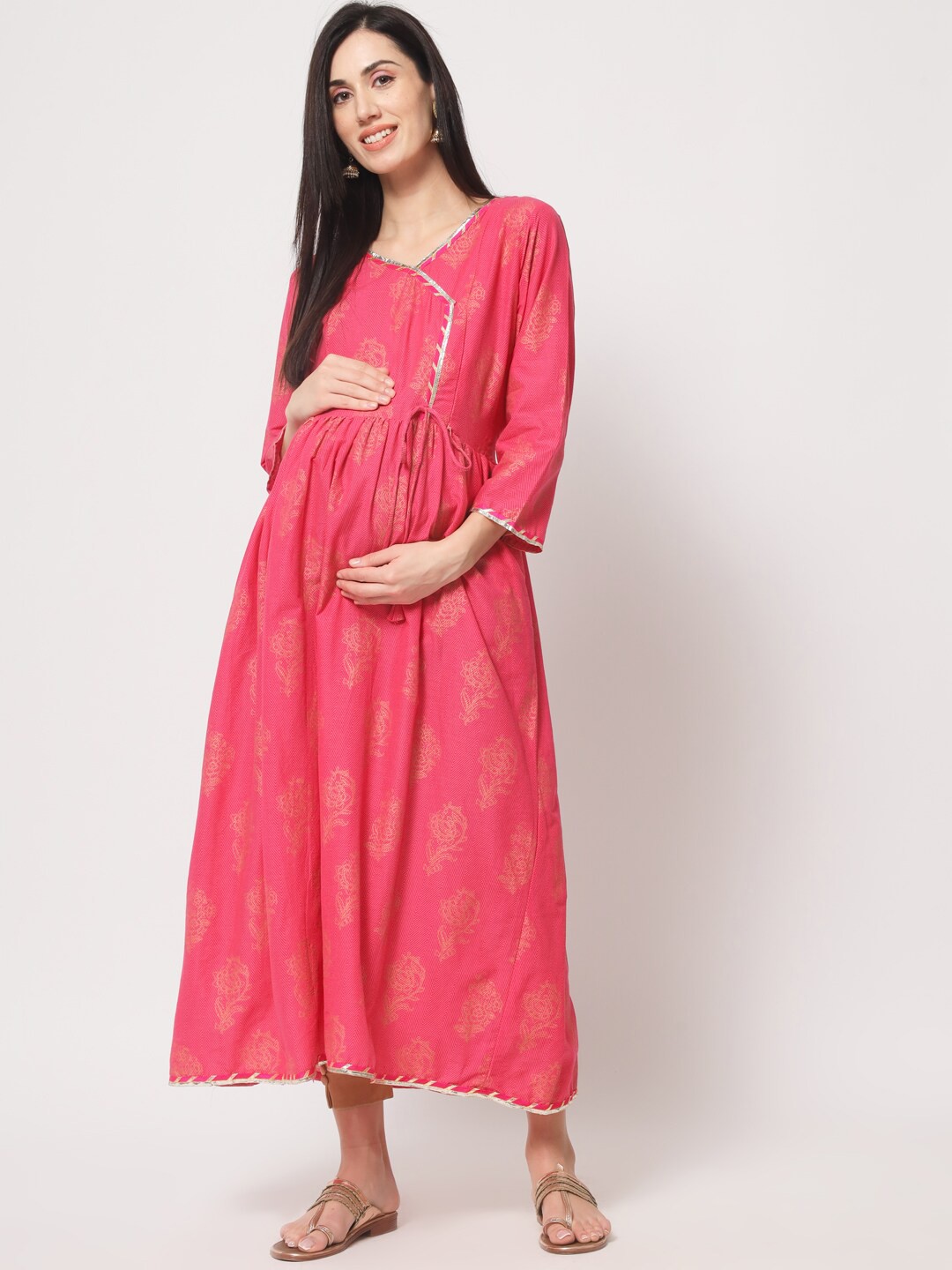 

Aujjessa Ethnic Motifs Printed Maternity Anarkali Kurta, Fuchsia