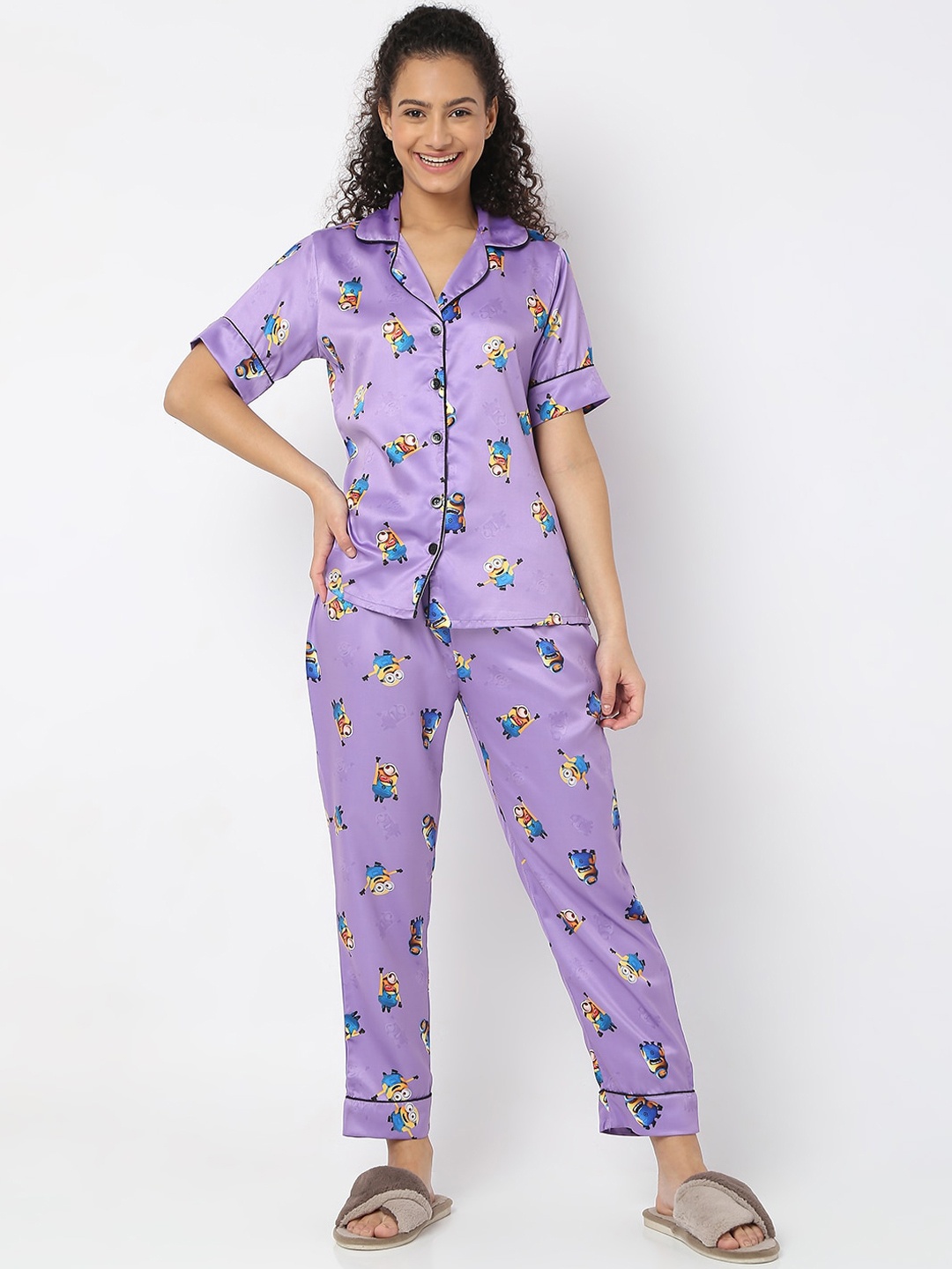 

Smarty Pants Women Printed Satin Night suit, Lavender