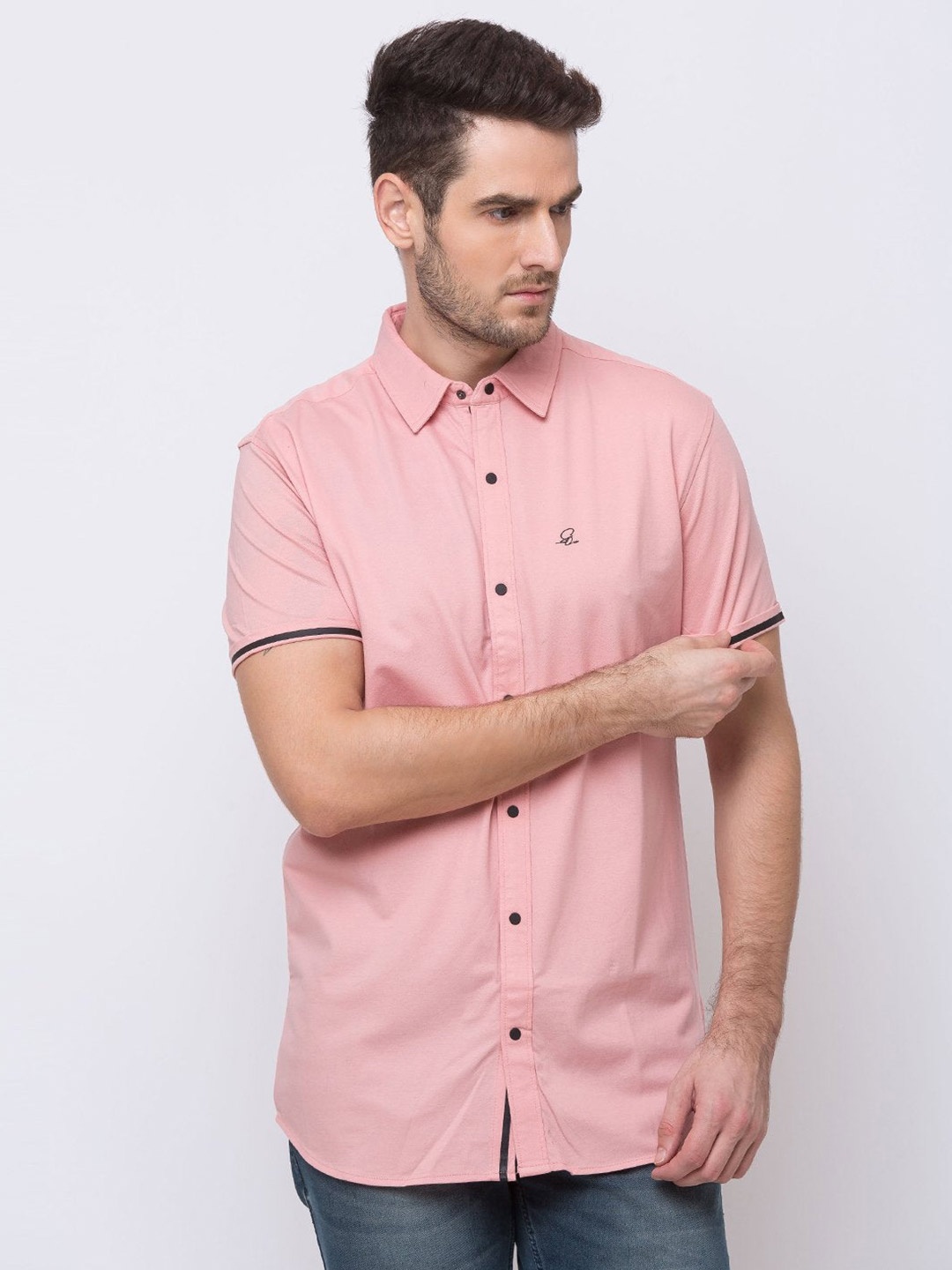 

Status Quo Men Cotton Casual Shirt, Coral