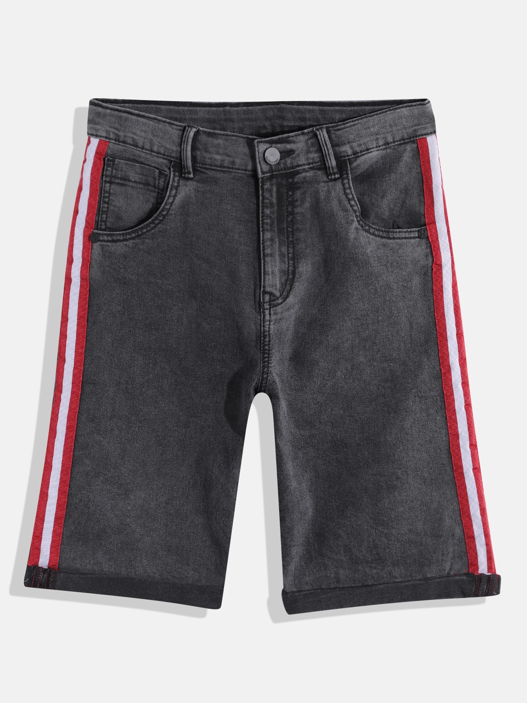

HERE&NOW Boys Slim Fit Denim Shorts with Side Striped, Charcoal