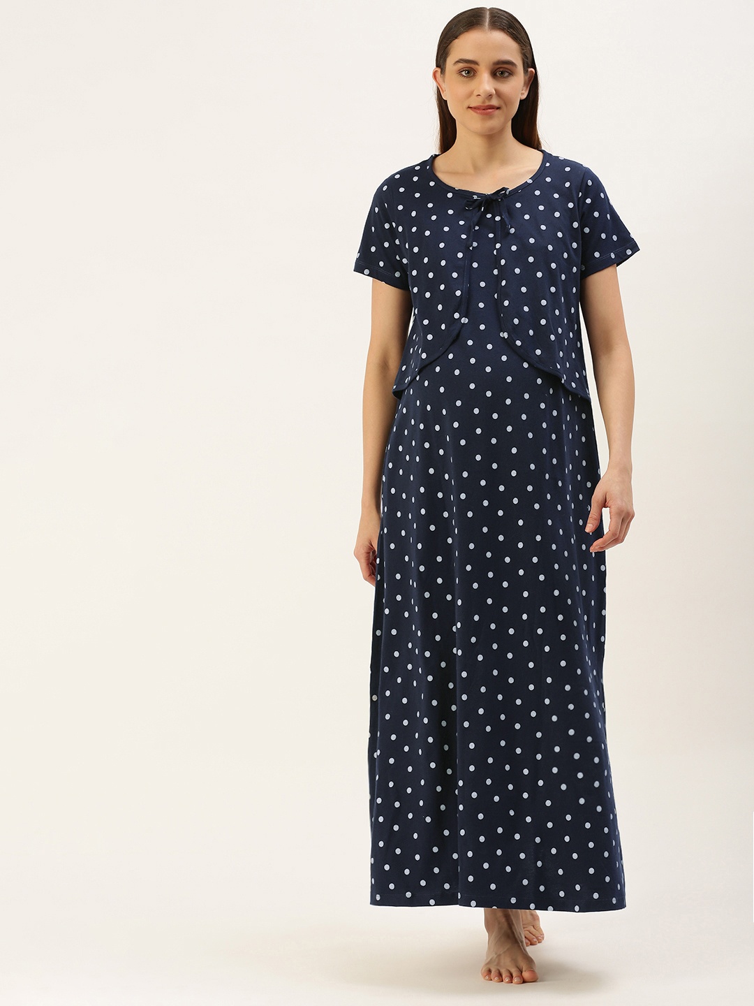 

Nejo Printed Maxi Maternity Cotton Nightdress, Navy blue
