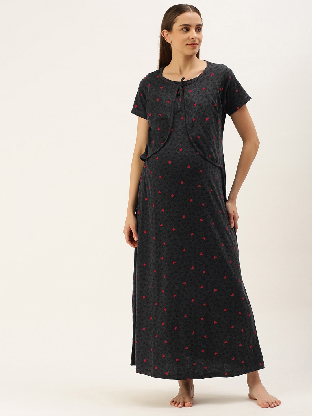 

Nejo Printed Maxi Cotton Maternity Nightdress, Grey