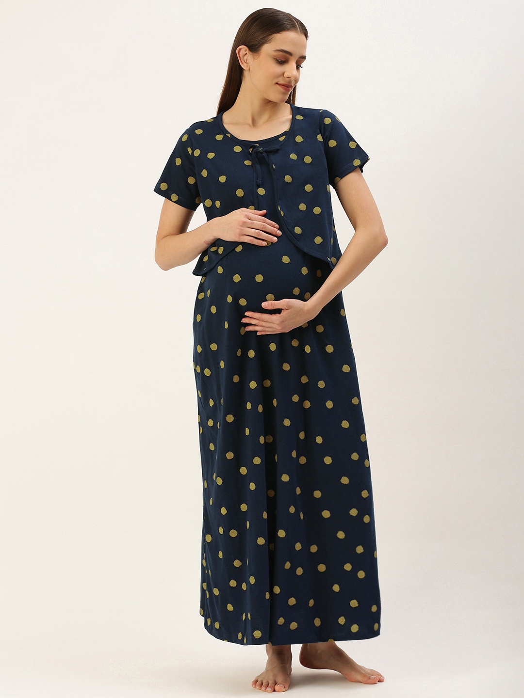 

Nejo Printed Maxi Cotton Maternity Nightdress, Navy blue