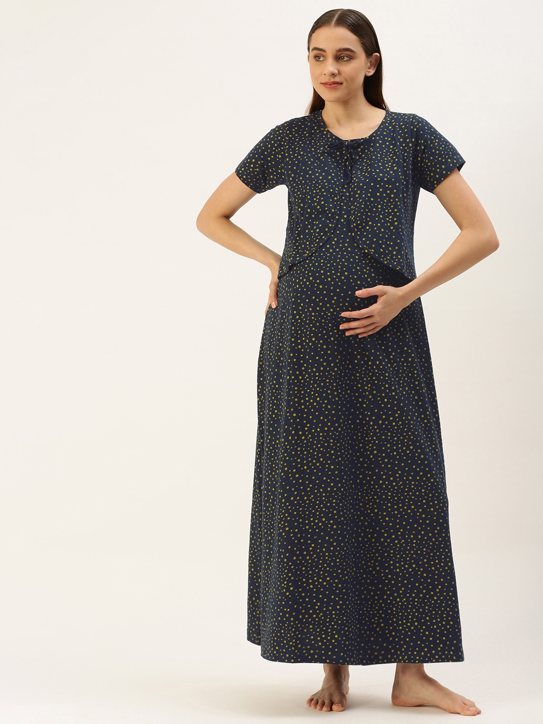 

Nejo Printed Maxi Cotton Maternity Nightdress, Navy blue