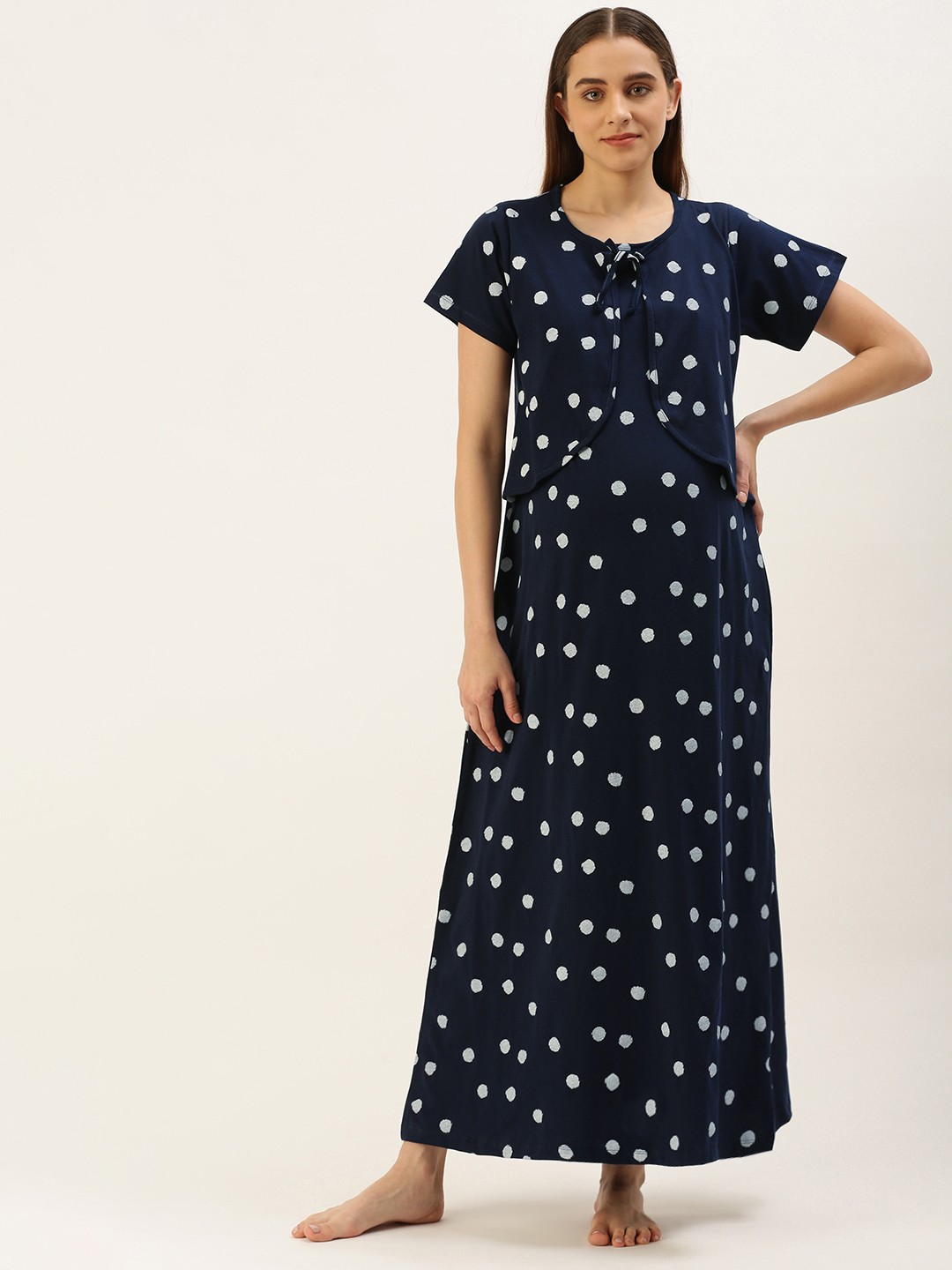 

Nejo Printed Maxi Cotton Maternity Nightdress, Navy blue