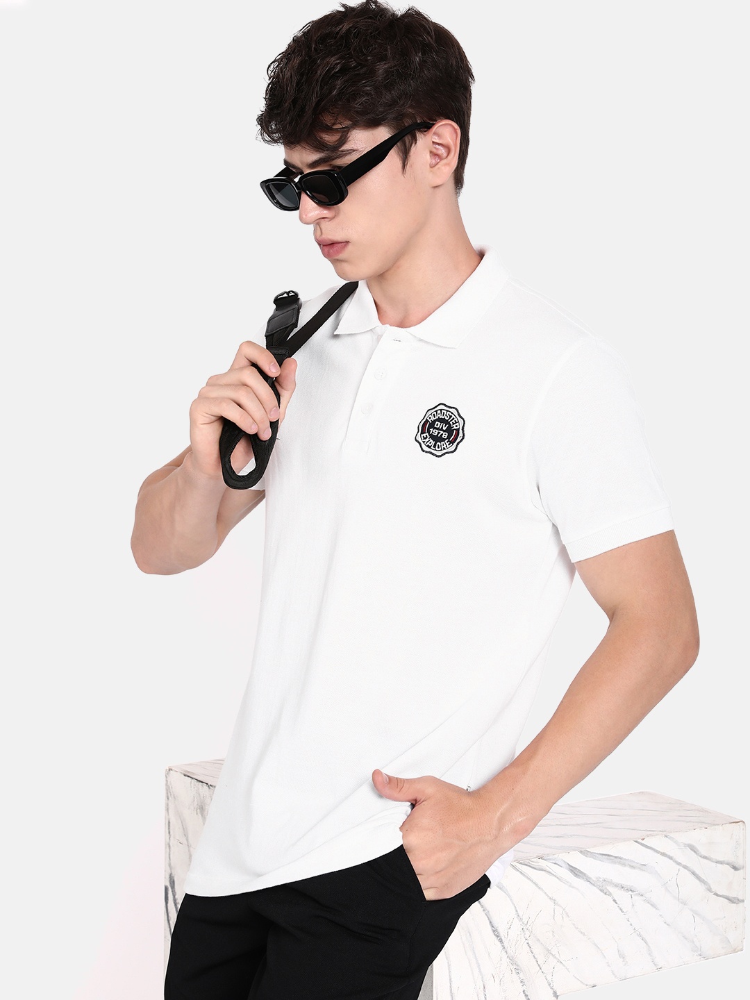 

The Roadster Lifestyle Co. Men Snow White Pure Cotton The Air Reworked Polo T-shirt