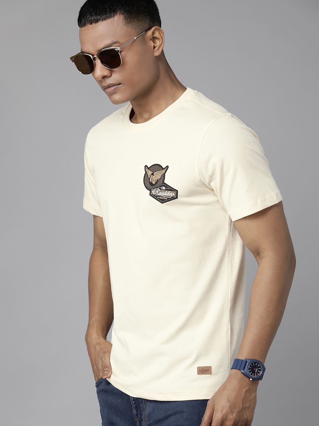 

The Roadster Lifestyle Co. Pure Cotton Applique T-shirt, Beige