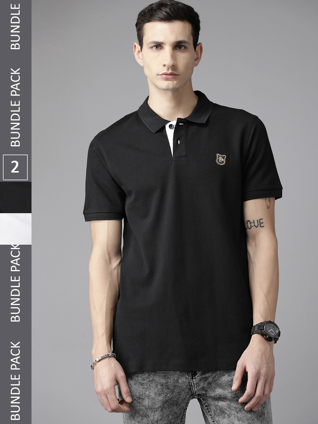 

The Roadster Lifestyle Co. Pack Of 2 Pure Cotton Polo Collar T-shirt, Black