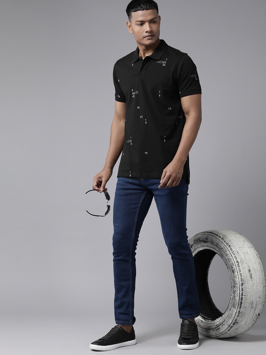 

The Roadster Lifestyle Co. Typography Printed Polo Collar Pure Cotton T-shirt, Black
