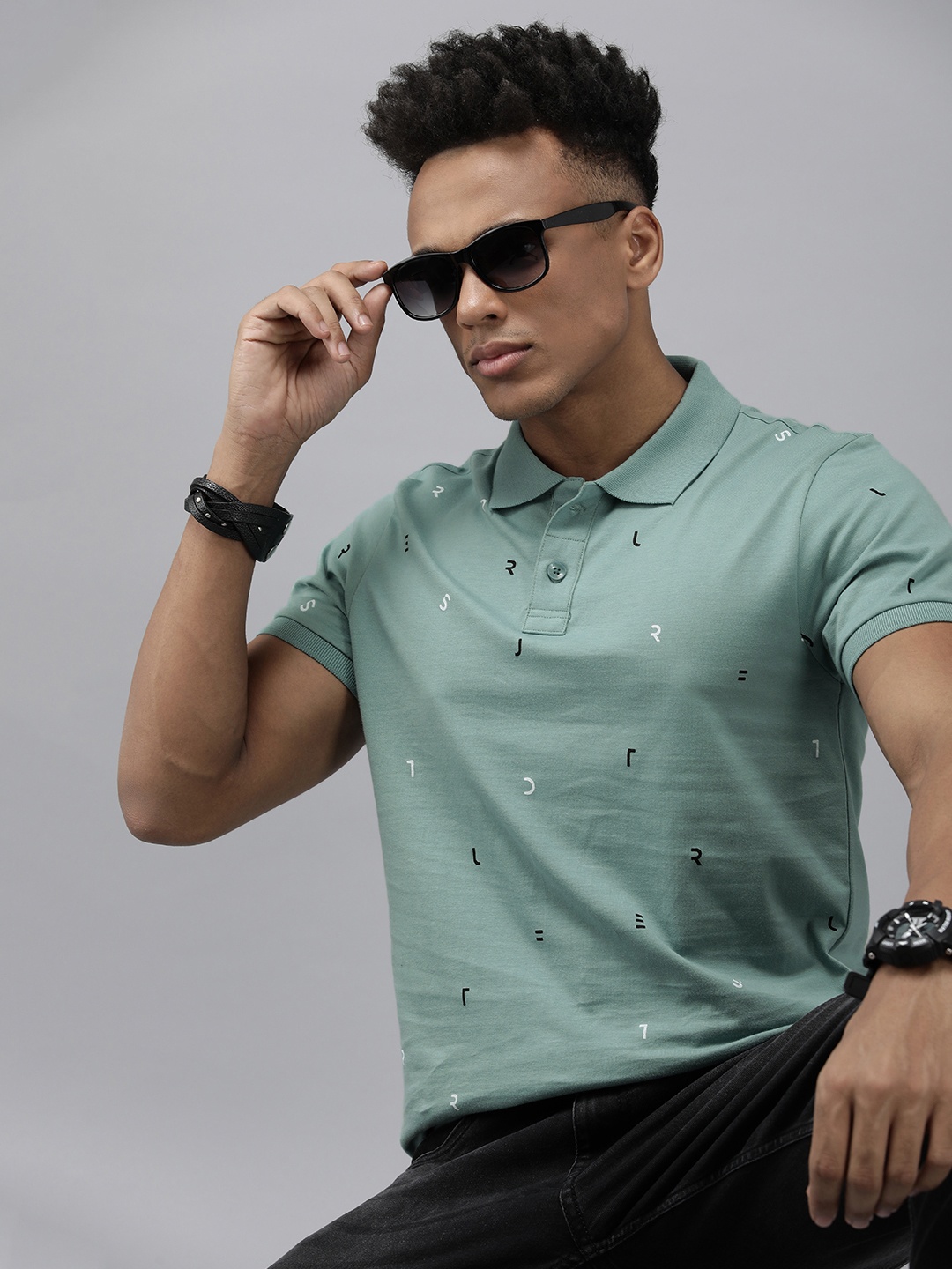 

The Roadster Life Co. Graphic Printed Polo Collar Pure Cotton T-shirt, Green