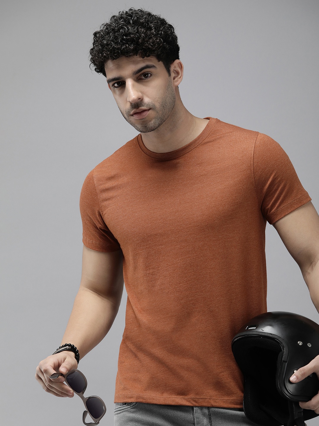 The Roadster Life Co. Round Neck T-shirt, Rust